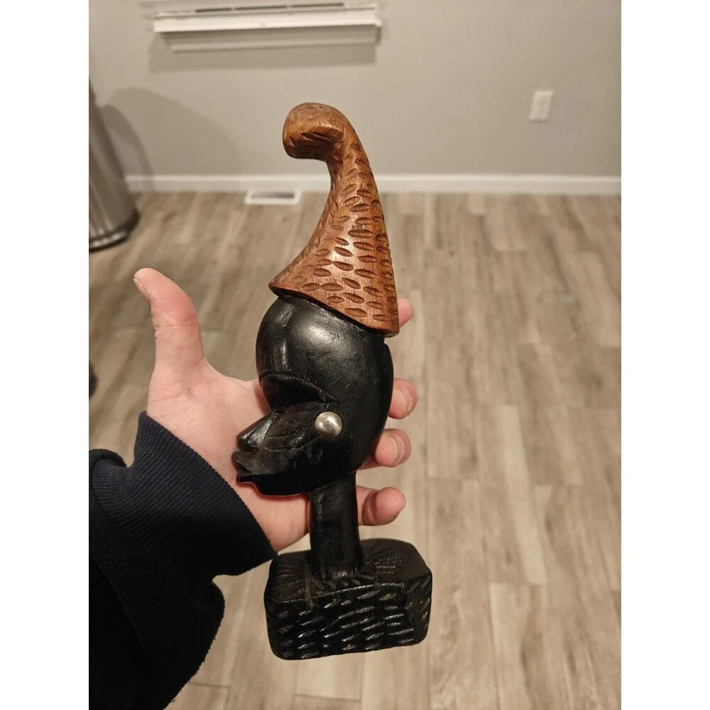 Vintage African Wood Hand Carved Wooden Sculpture Head